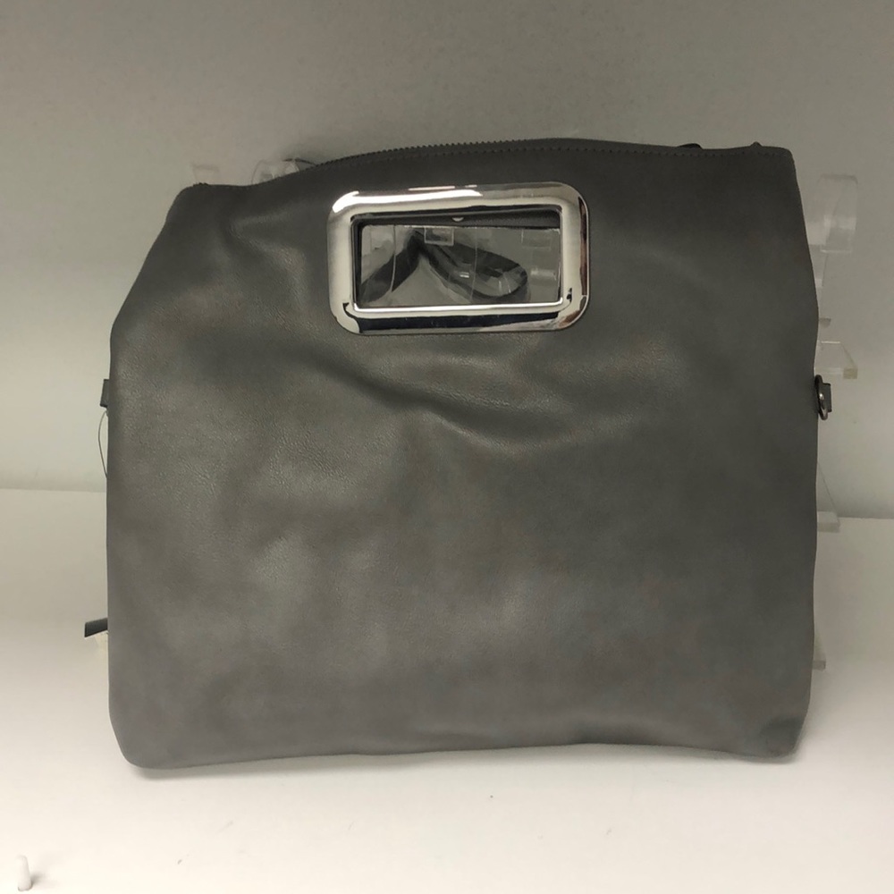 INC Gray Leather Crossbody Handbag Purse